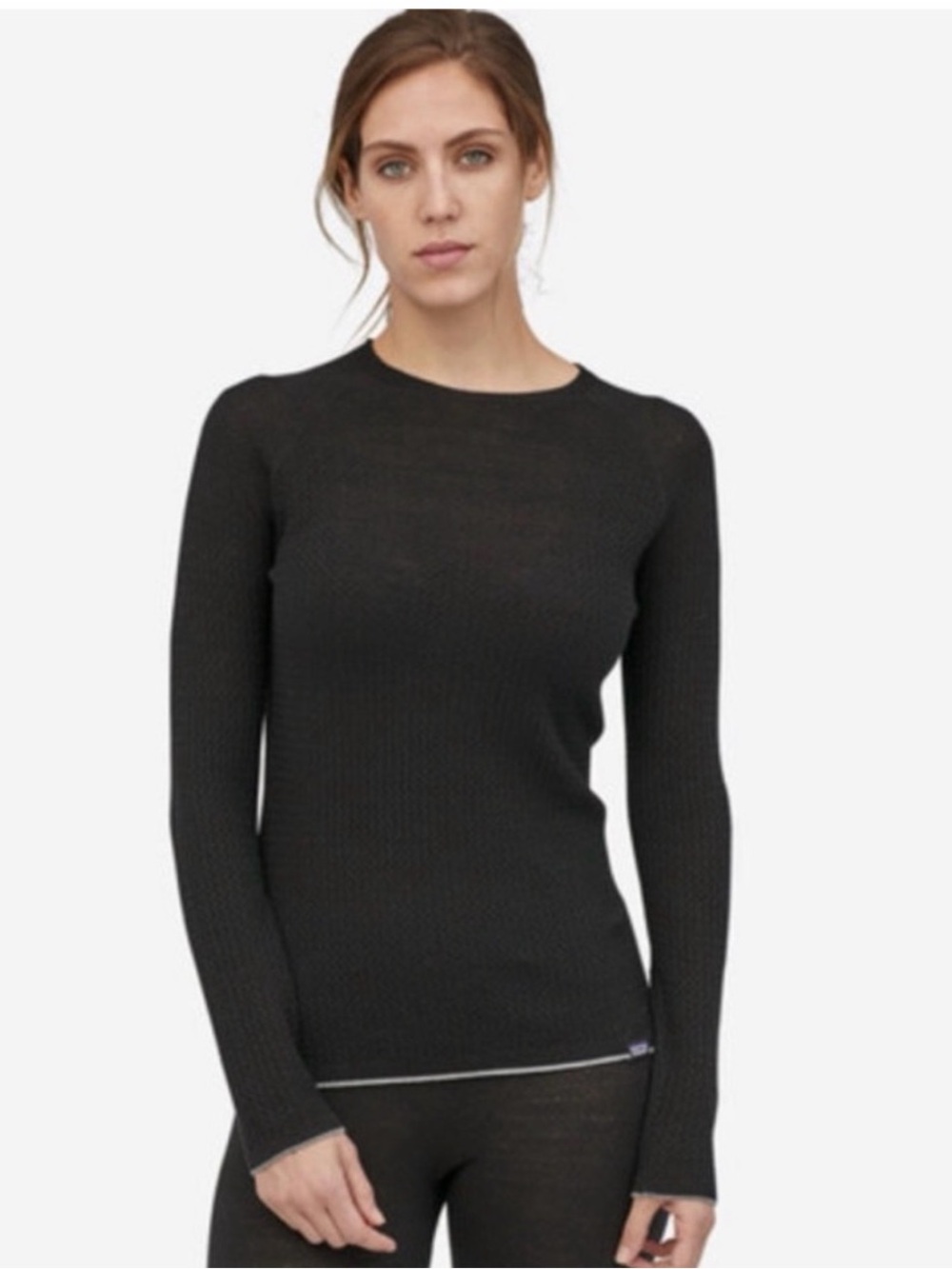 Patagonia Capilene Air Crew Women Black Merino Wool Blend Size Large Layers Ski